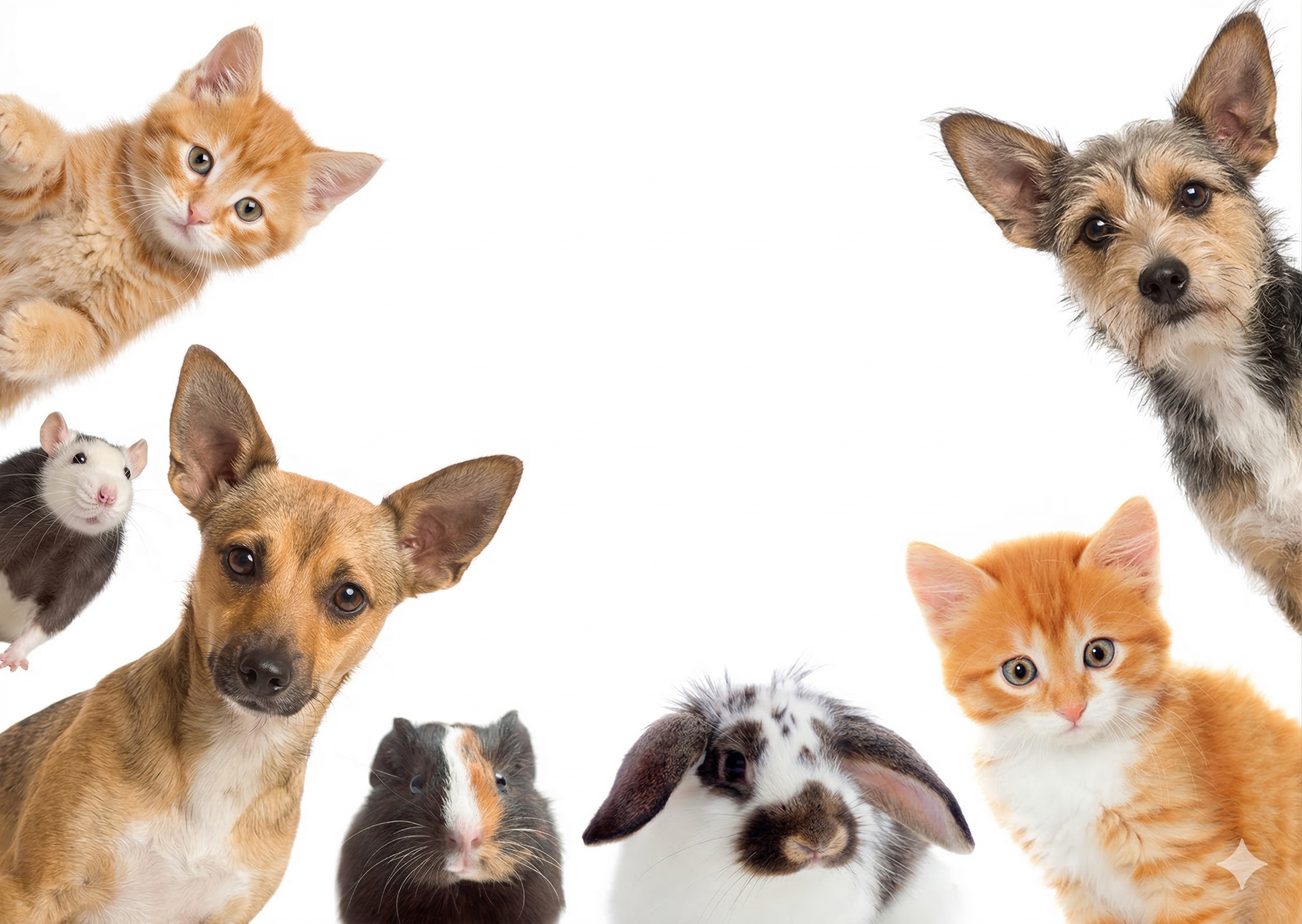 Animaux de compagnie sur fond blanc