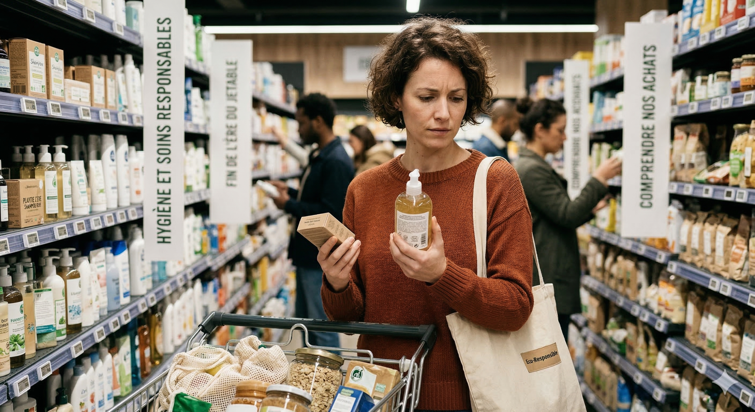 Femme choisissant produits dans un magasin bio